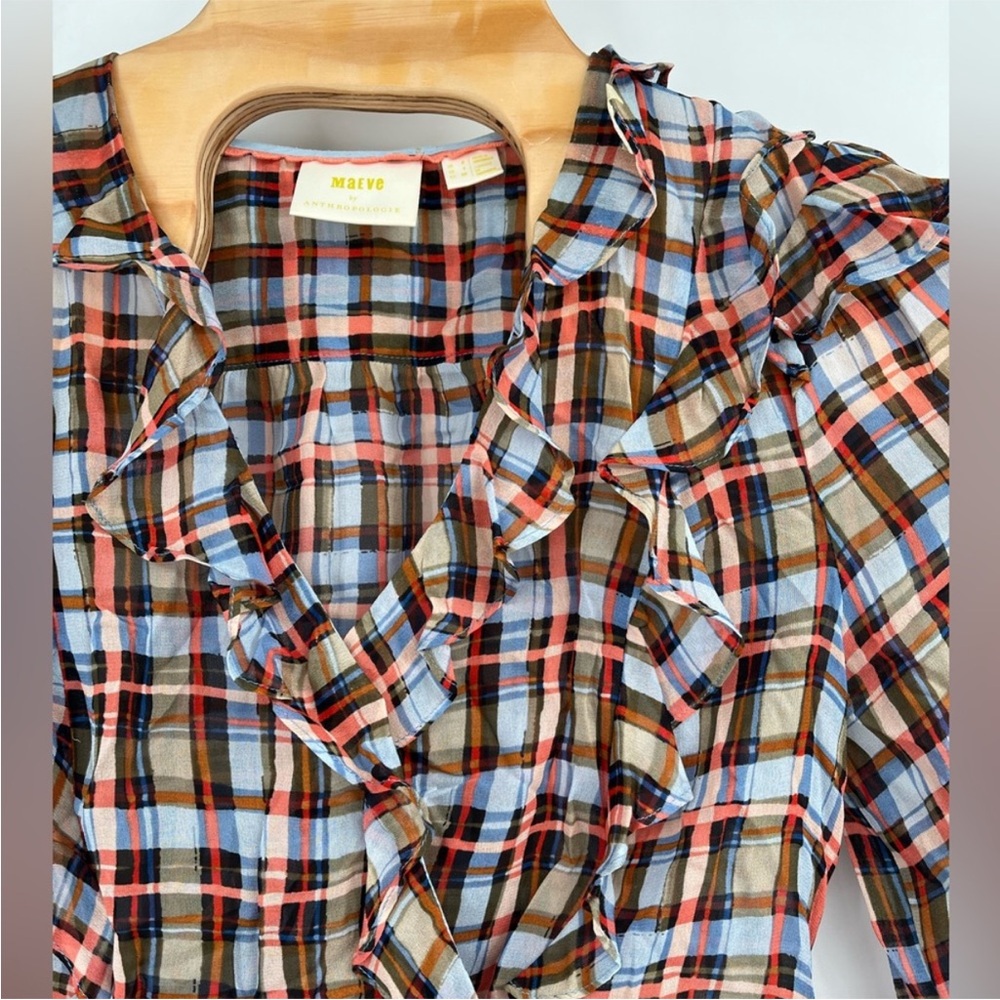 Maeve Multicolor Plaid Ruffle Blouse